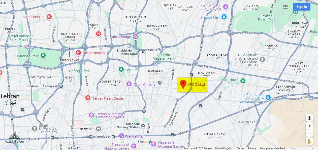 آدرس جدید vfs در تهران